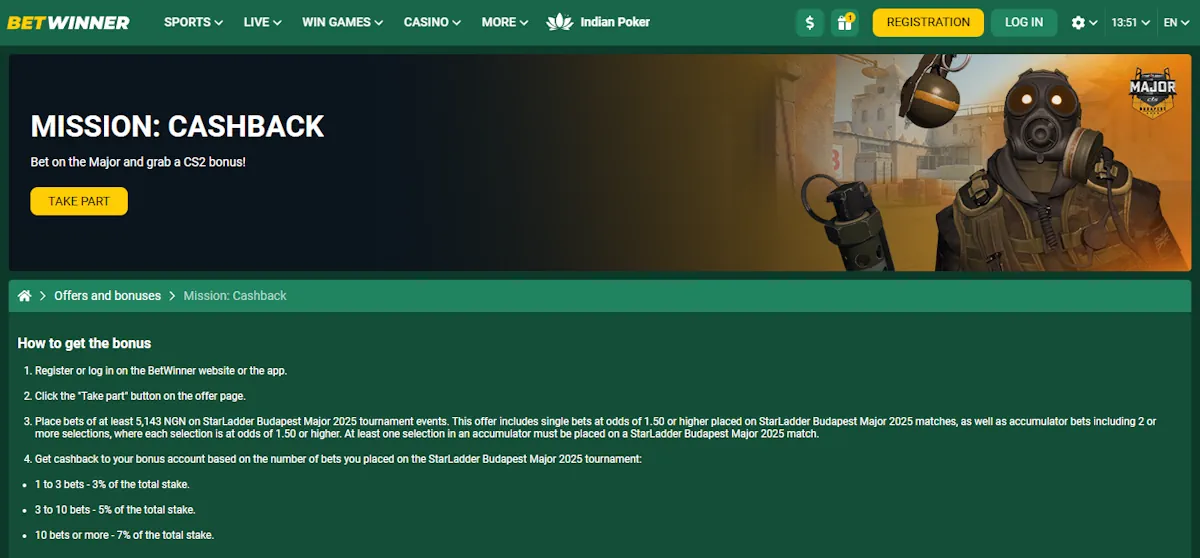 Betwinner CS2 Major Betting Screenshot